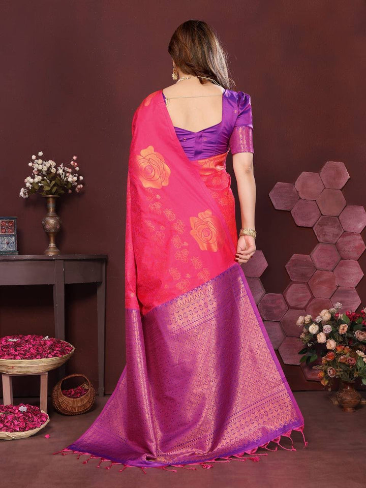 Harini Lime Bloom Banarasi Silk Saree  - PINK