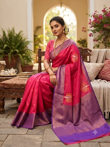 Harini Lime Bloom Banarasi Silk Saree  - PINK
