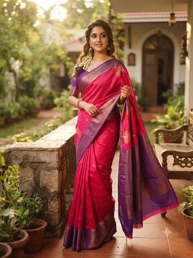 Harini Lime Bloom Banarasi Silk Saree  - PINK