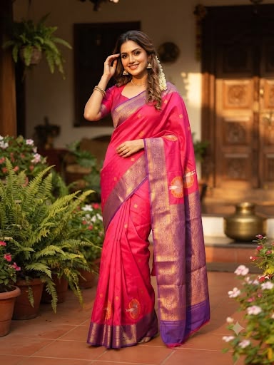 Harini Lime Bloom Banarasi Silk Saree  - PINK
