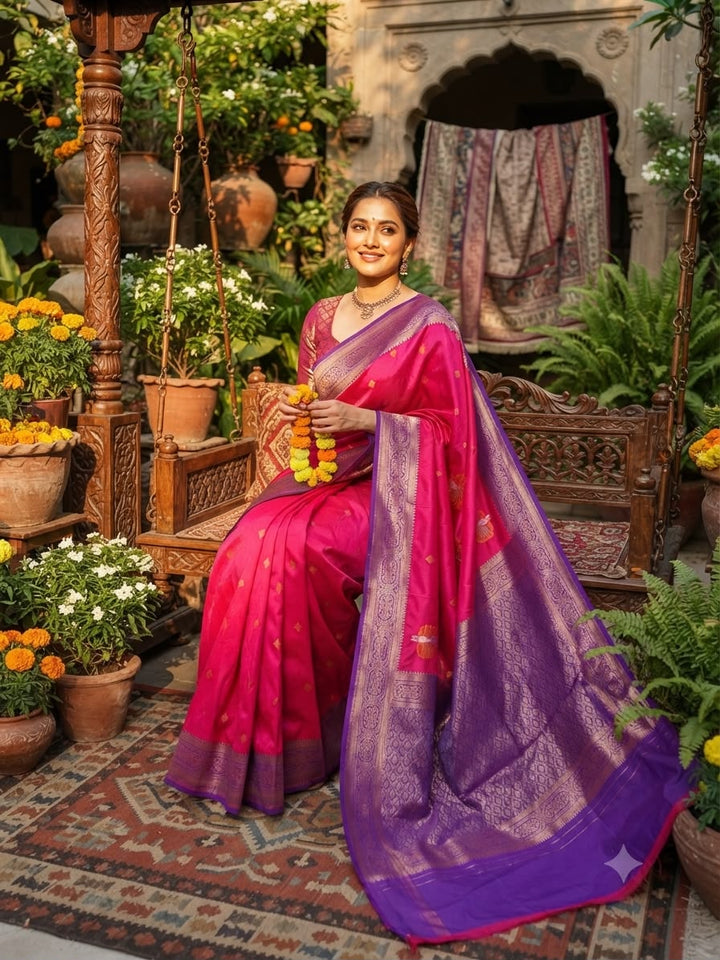 Harini Lime Bloom Banarasi Silk Saree  - PINK