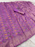 Pure Naylon kadi Creap Georgette jangal theem meenakari jaqurad weveing body ,border with Rich pallu- LIGHT PURPLE