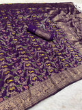 Pure Naylon kadi Creap Georgette jangal theem meenakari jaqurad weveing body ,border with Rich pallu- DARK PURPLE