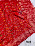 Pure Naylon kadi Creap Georgette jangal theem meenakari jaqurad weveing body ,border with Rich pallu-RED