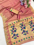 Suvarna Pushpa Bamboo Tissue Silk Paithani Saree - PEACH
