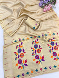 Suvarna Pushpa Bamboo Tissue Silk Paithani Saree - CREAM
