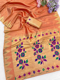 Suvarna Pushpa Bamboo Tissue Silk Paithani Saree - ORANGE