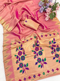 Suvarna Pushpa Bamboo Tissue Silk Paithani Saree -PINK