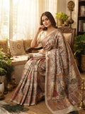 Premium Rajwadi Pashmina Silk Weaving Saree with Kashmiri Thread Woven Pallu & Zari Border-OFF WHITE