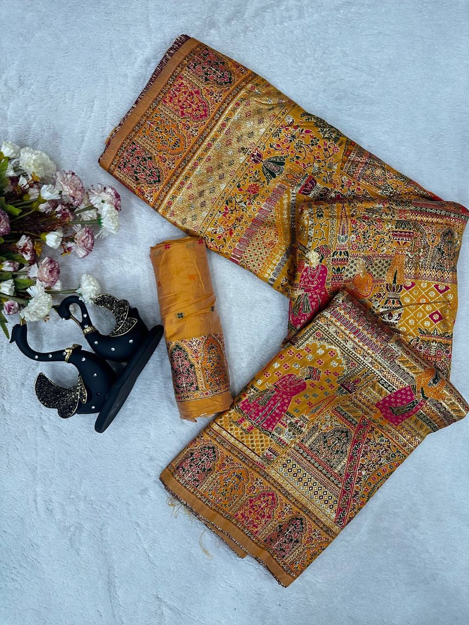 Royal Kashmiri Rajwadi Pashmina Weaving Silk Saree-YELLOW
