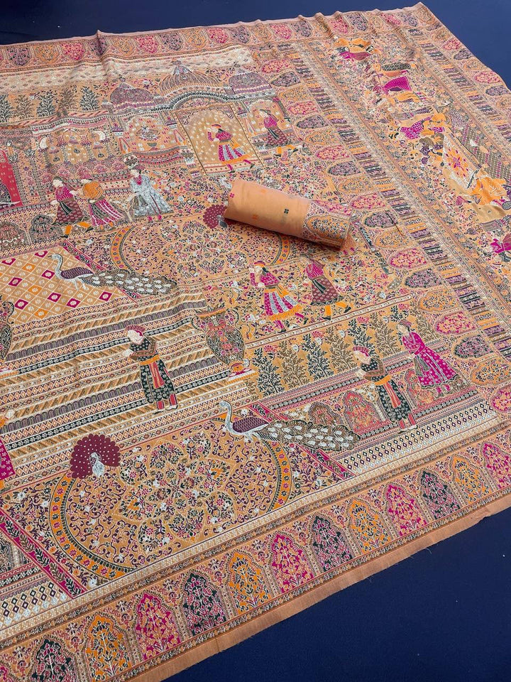 Royal Kashmiri Rajwadi Pashmina Weaving Silk Saree-YELLOW