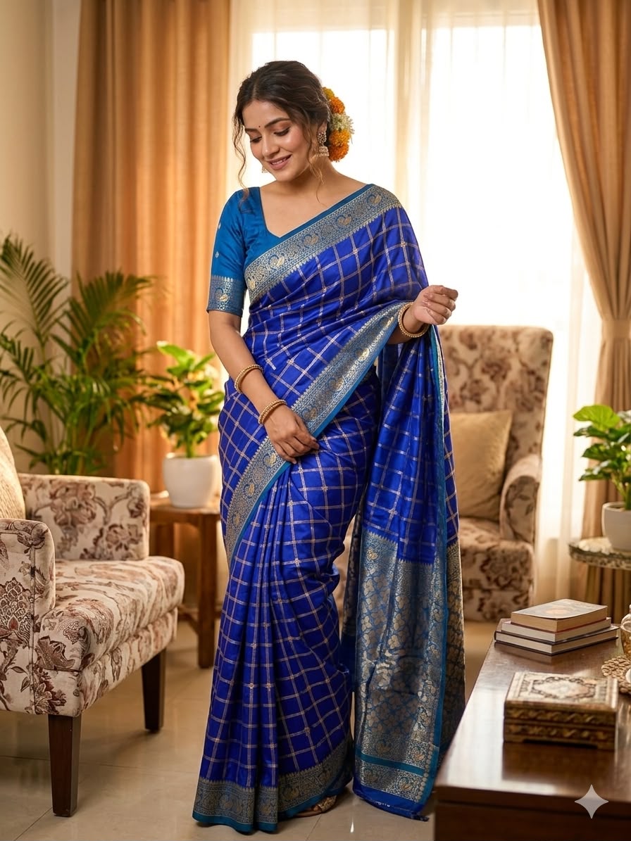 Festive Kanjivaram Soft Silk Saree | Rich Gold Zari Checks &amp; Pall