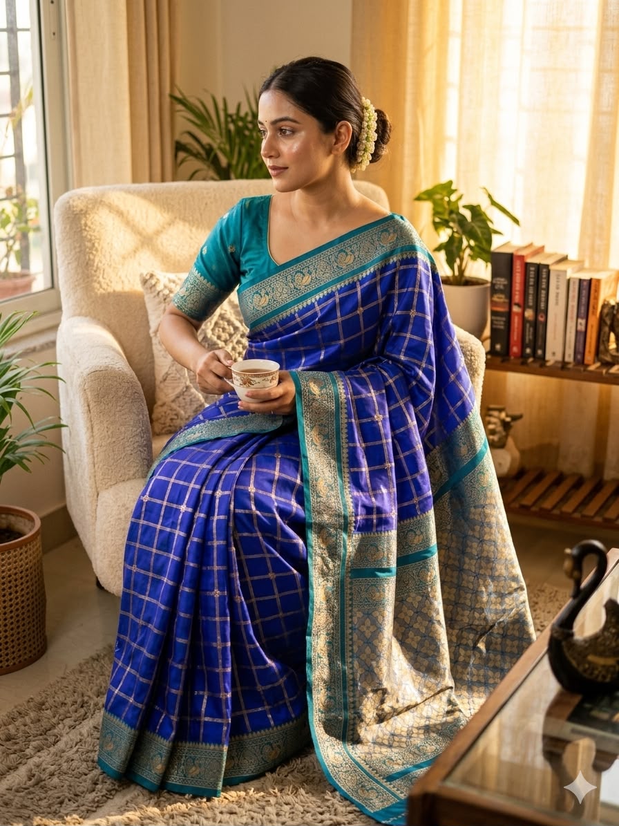 Festive Kanjivaram Soft Silk Saree | Rich Gold Zari Checks &amp; Pall