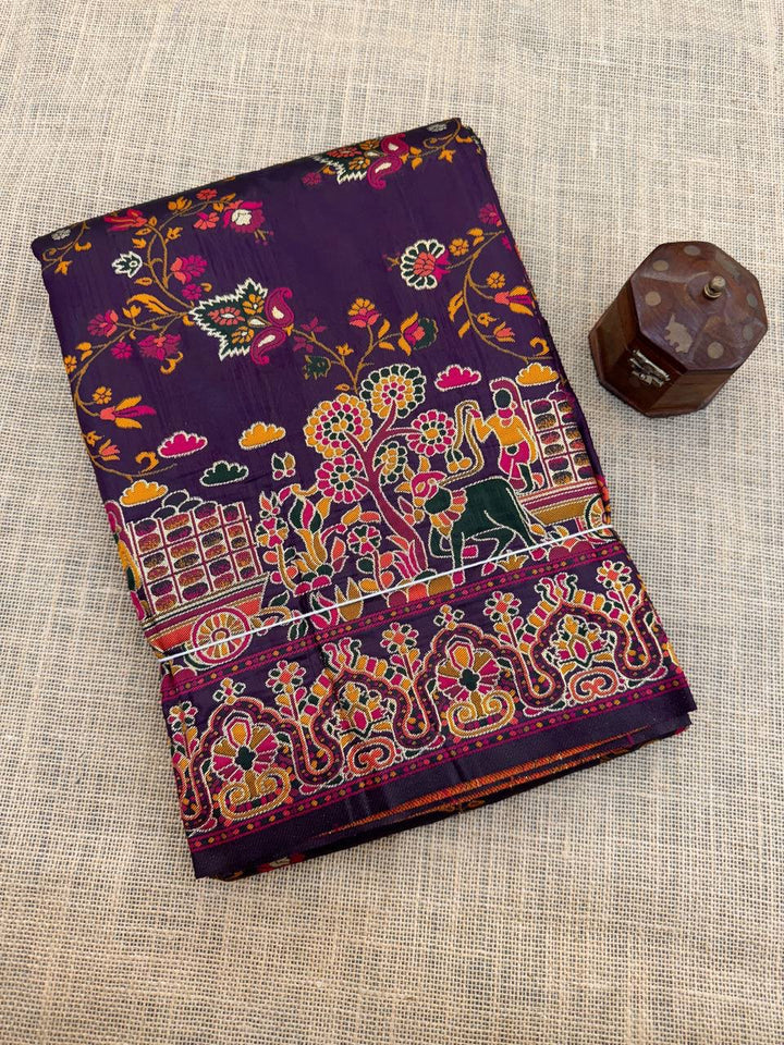 Pure Rajwadi Pashmina Silk Weaving Saree with Kashmiri Thread Woven Pallu _ WINE