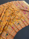 Pure Rajwadi Pashmina Silk Weaving Saree with Kashmiri Thread Woven Pallu _ YELLOW