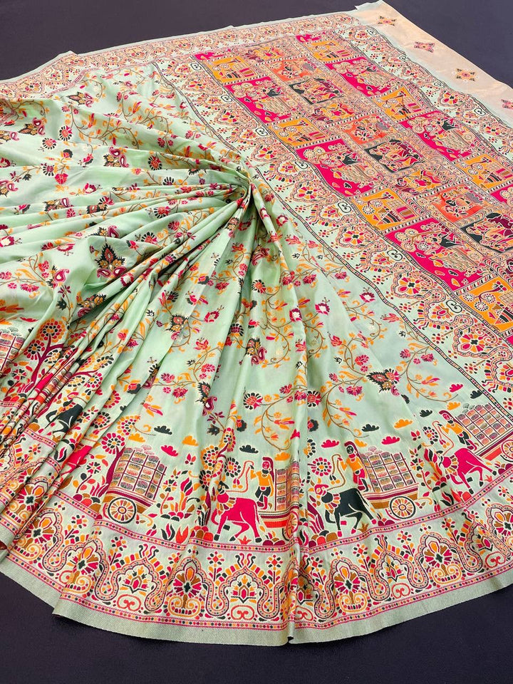 Pure Rajwadi Pashmina Silk Weaving Saree with Kashmiri Thread Woven Pallu _ PISTA
