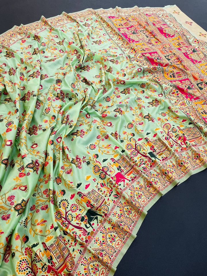 Pure Rajwadi Pashmina Silk Weaving Saree with Kashmiri Thread Woven Pallu _ PISTA