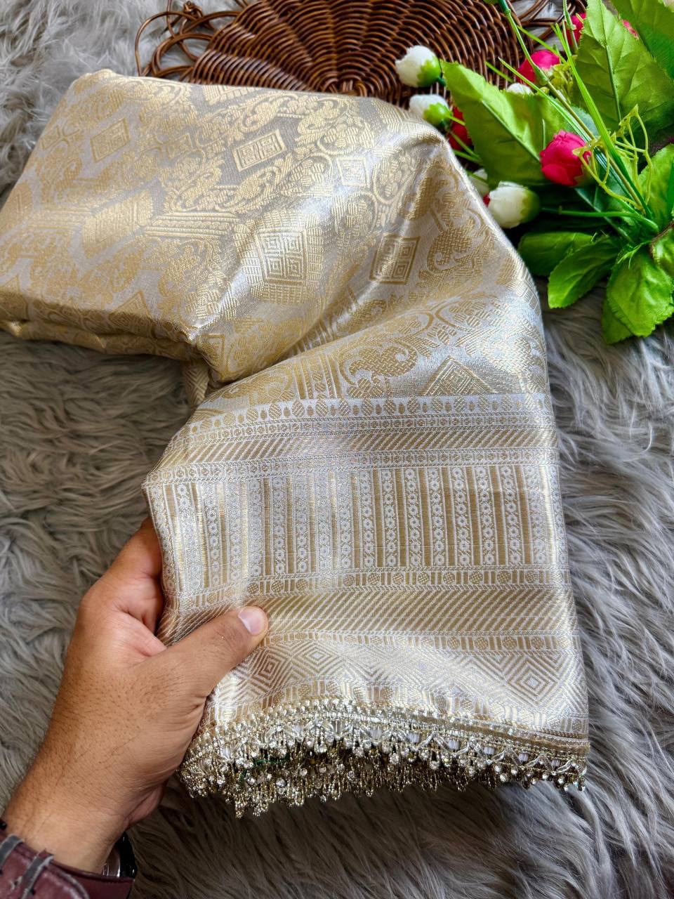 Elegant Designer Antique Gold Border - CREAM