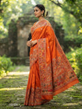 Pure Soft Rajwadi Pashmina Silk Saree with Kashmiri Woven Pallu & Heavy Zari Border-ORANGE