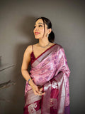 Pure Kanjivaram Silk Saree with Contrast Border & Rich Silver Zari Woven Pallu | Handloom Weaving | Running Work Blouse-PINK