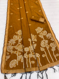 Maheshwari Cotton Gold Zari Silk Saree with Floral Woven Border ~ YELLOW