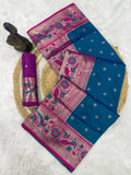Traditional Paithani Silk Saree with Peacock Zari Border & Contrast Pallu-RAMA