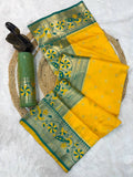 Traditional Paithani Silk Saree with Peacock Zari Border & Contrast Pallu-YELLOW