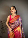 Kanjivaram Semi Silk Saree with Contrast Zari Border & Rich Weaving Pallu = PURPLE