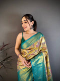 Kanjivaram Semi Silk Saree with Contrast Zari Border & Rich Weaving Pallu = SEA GREEN