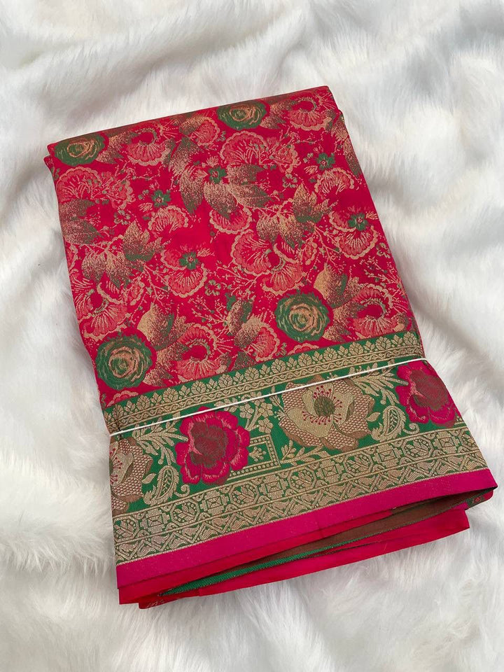 Royal Gulbahar Copper Zari Floral Jaal Kanjivaram Soft Silk Saree - RED