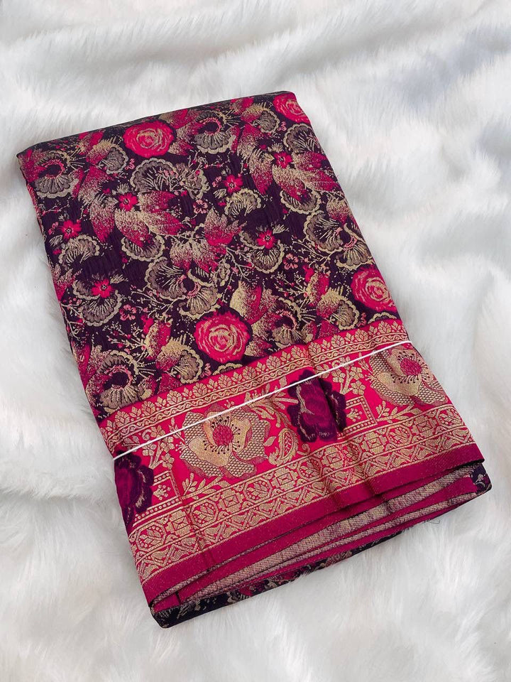 Royal Gulbahar Copper Zari Floral Jaal Kanjivaram Soft Silk Saree - WINE