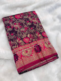 Royal Gulbahar Copper Zari Floral Jaal Kanjivaram Soft Silk Saree - WINE