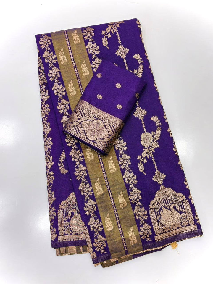 Royal Wedding Wear Paithani Silk Saree with Floral Zari Weaving - PURPLE