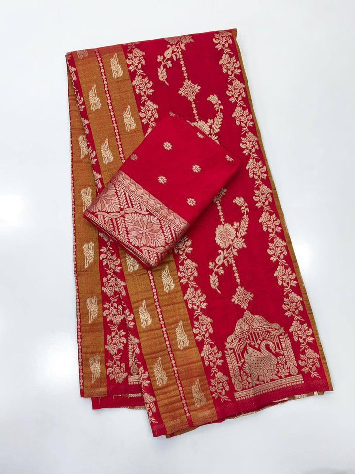 Royal Wedding Wear Paithani Silk Saree with Floral Zari Weaving - RED