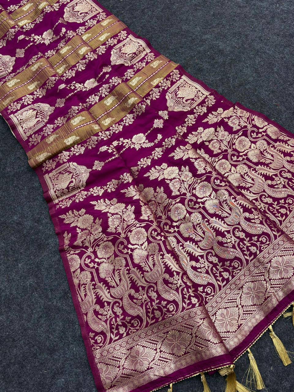 Royal Wedding Wear Paithani Silk Saree with Floral Zari Weaving - WINE