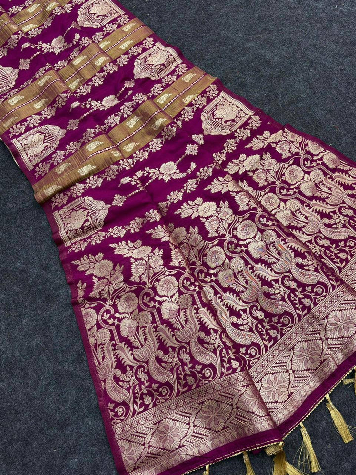 Royal Wedding Wear Paithani Silk Saree with Floral Zari Weaving - WINE