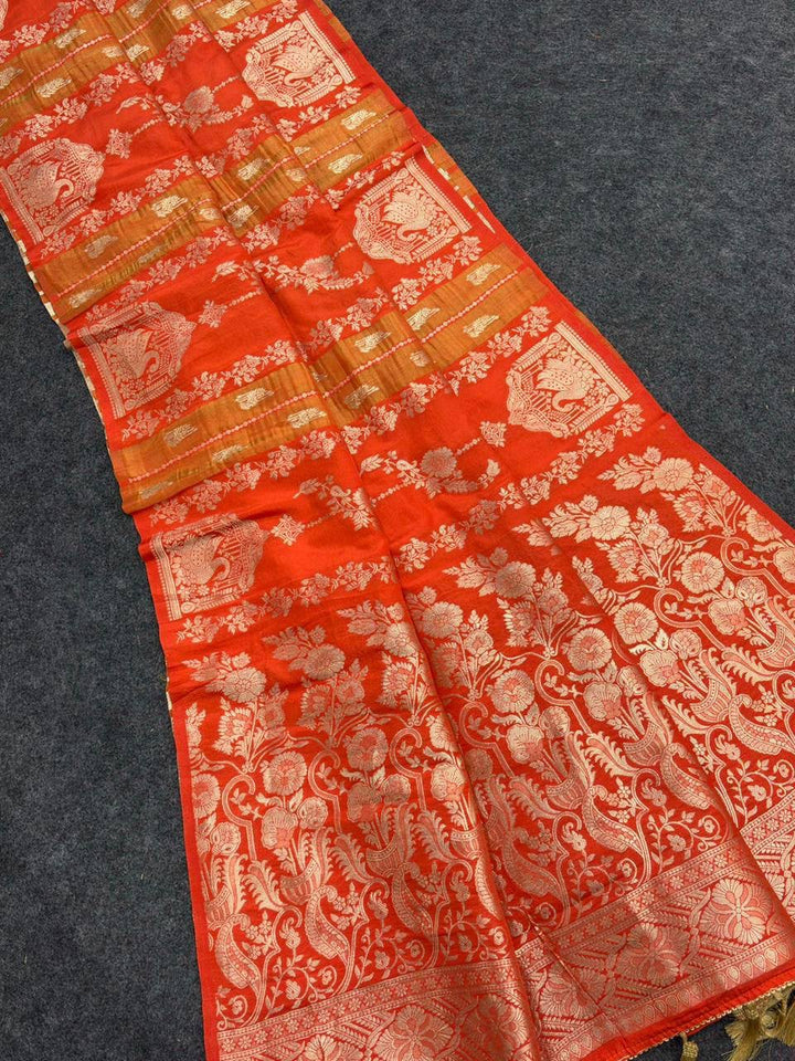 Royal Wedding Wear Paithani Silk Saree with Floral Zari Weaving - ORANGE
