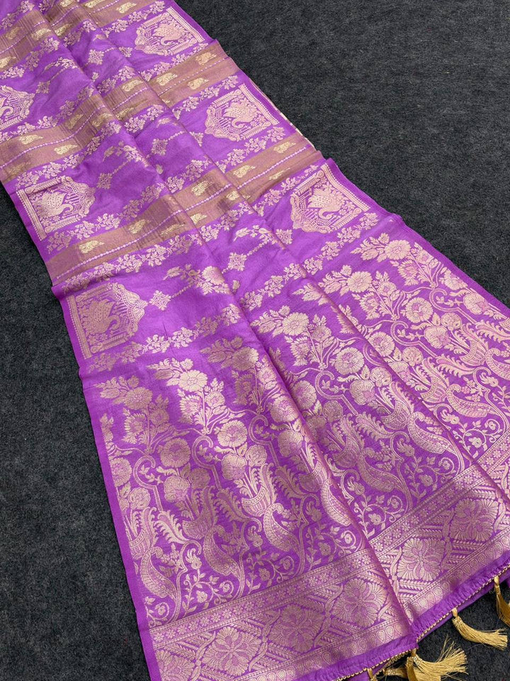 Royal Wedding Wear Paithani Silk Saree with Floral Zari Weaving - LIGHT PURPLE