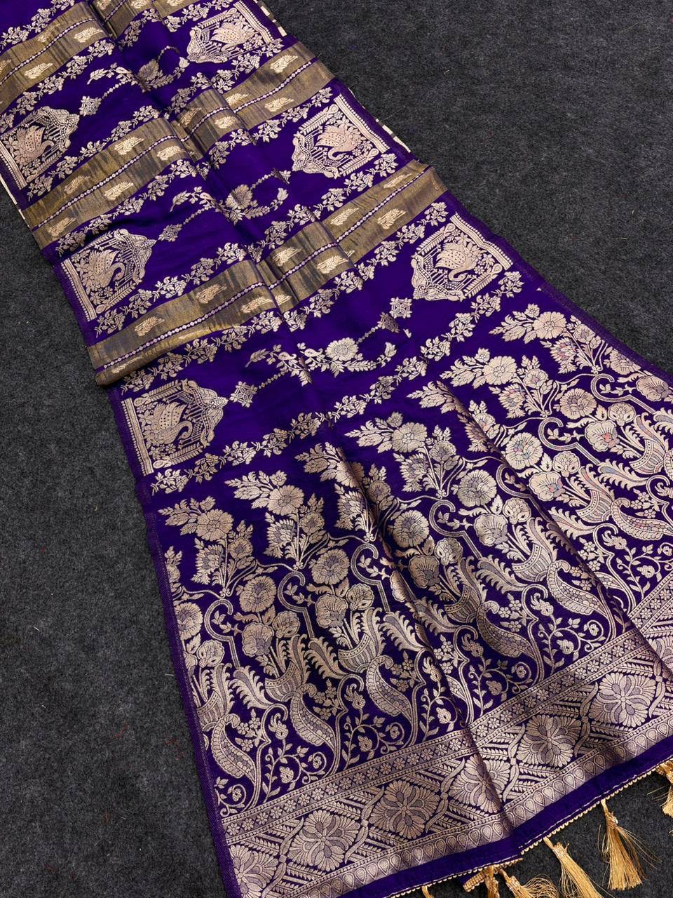 Royal Wedding Wear Paithani Silk Saree with Floral Zari Weaving - PURPLE