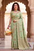 Pure Hand-Dyed Nylon Kadi Crepe Georgette Meenakari Jacquard Saree - PARROT
