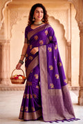 Pure Hand-Dyed Nylon Kadi Crepe Georgette Meenakari Jacquard Saree - PURPLE