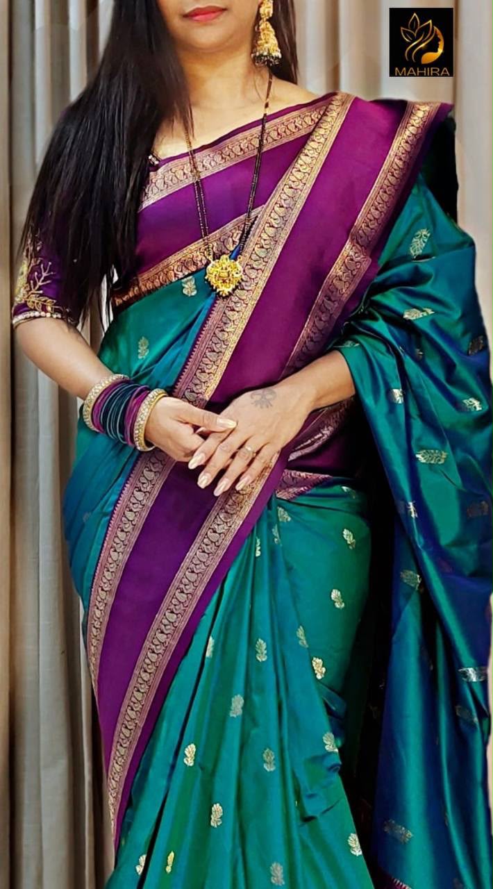 Premium Kanjivaram Soft Silk Saree with Copper Zari Jaal Weaves &amp; Rich Zari Pallu - RAMA