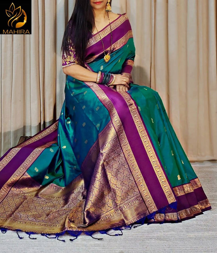Premium Kanjivaram Soft Silk Saree with Copper Zari Jaal Weaves &amp; Rich Zari Pallu - RAMA