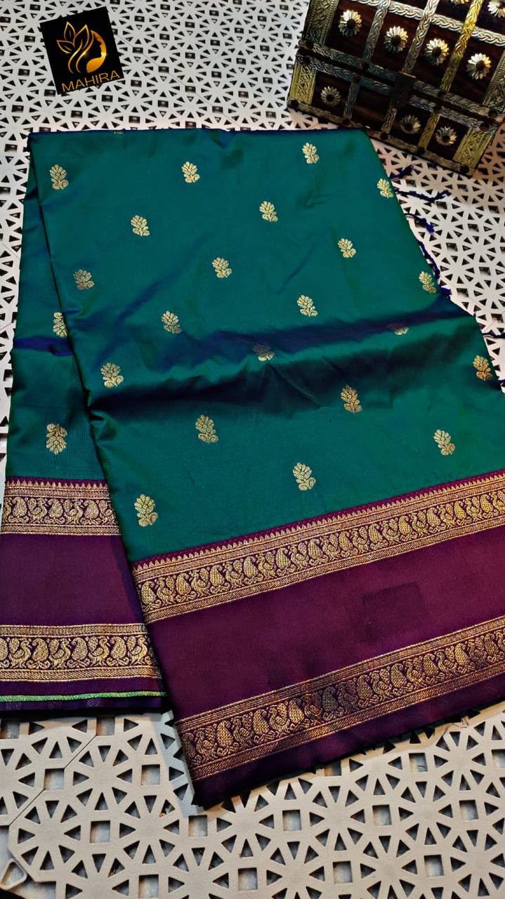 Premium Kanjivaram Soft Silk Saree with Copper Zari Jaal Weaves &amp; Rich Zari Pallu - RAMA