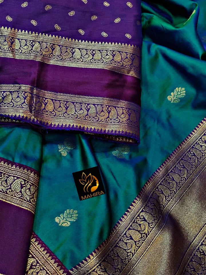 Premium Kanjivaram Soft Silk Saree with Copper Zari Jaal Weaves &amp; Rich Zari Pallu - RAMA
