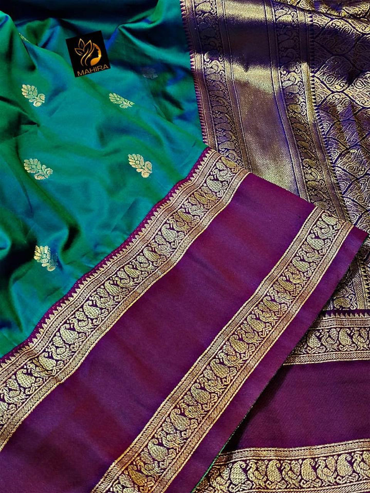 Premium Kanjivaram Soft Silk Saree with Copper Zari Jaal Weaves &amp; Rich Zari Pallu - RAMA