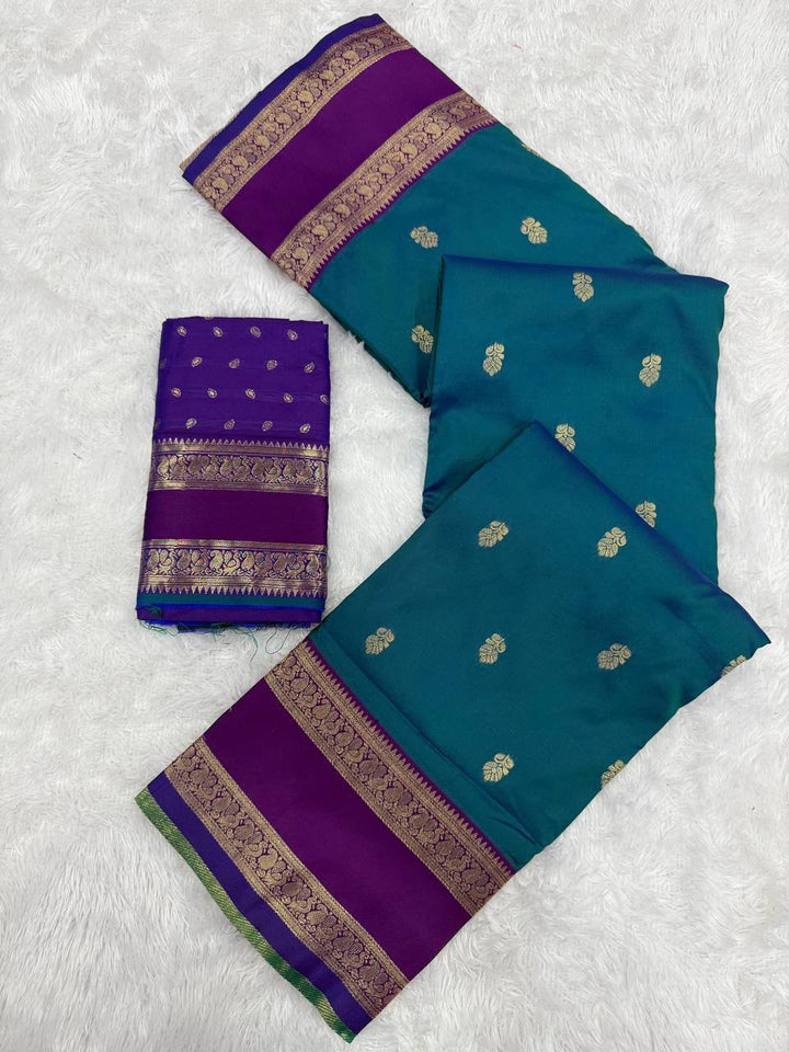 Premium Kanjivaram Soft Silk Saree with Copper Zari Jaal Weaves &amp; Rich Zari Pallu -SKY
