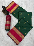Premium Kanjivaram Soft Silk Saree with Copper Zari Jaal Weaves & Rich Zari Pallu -GREEN