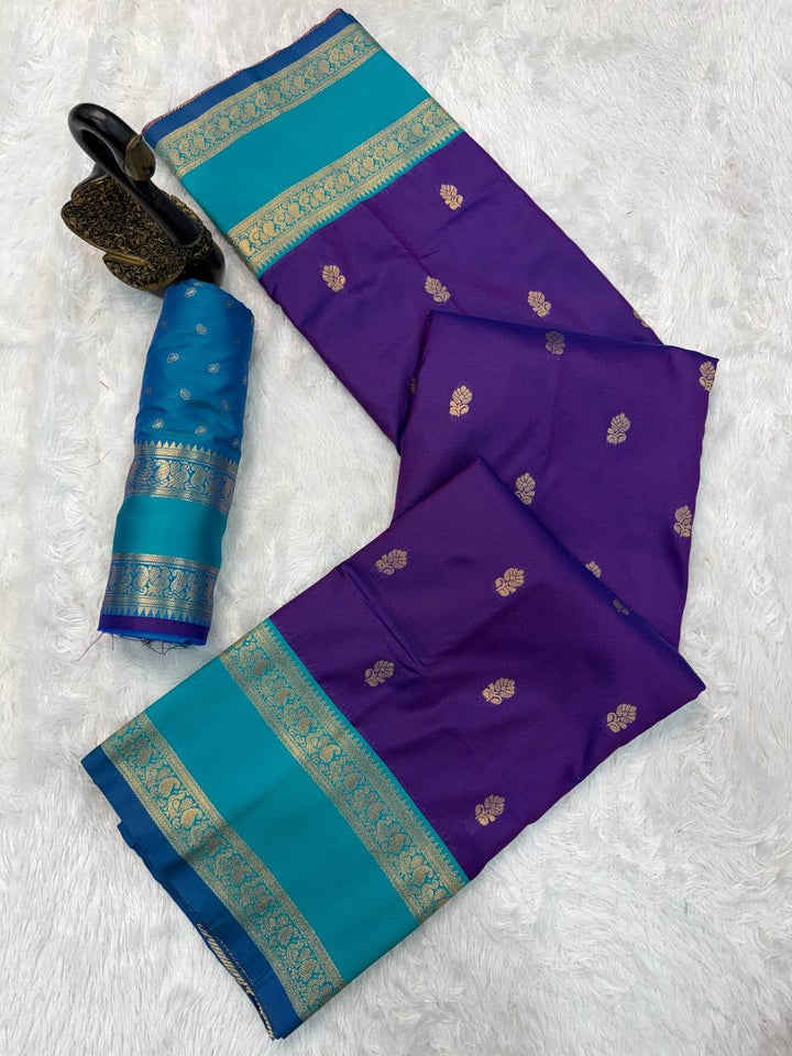 Premium Kanjivaram Soft Silk Saree with Copper Zari Jaal Weaves &amp; Rich Zari Pallu -ROYAL PURPLE