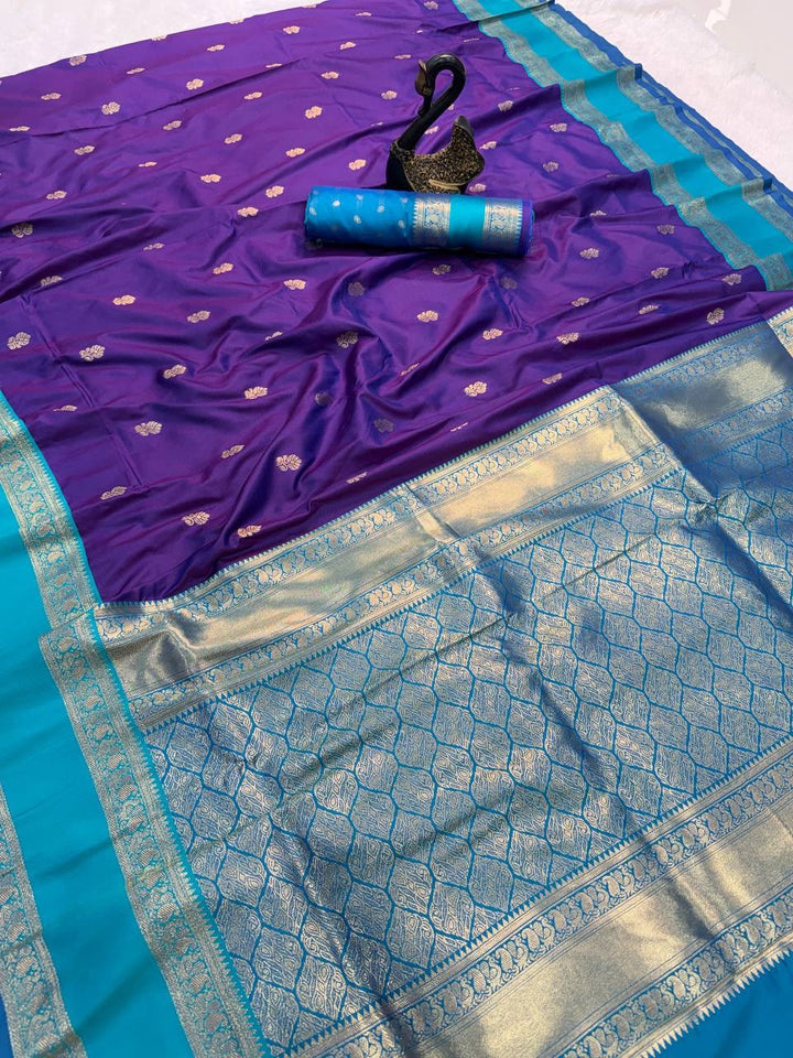 Premium Kanjivaram Soft Silk Saree with Copper Zari Jaal Weaves &amp; Rich Zari Pallu -ROYAL PURPLE